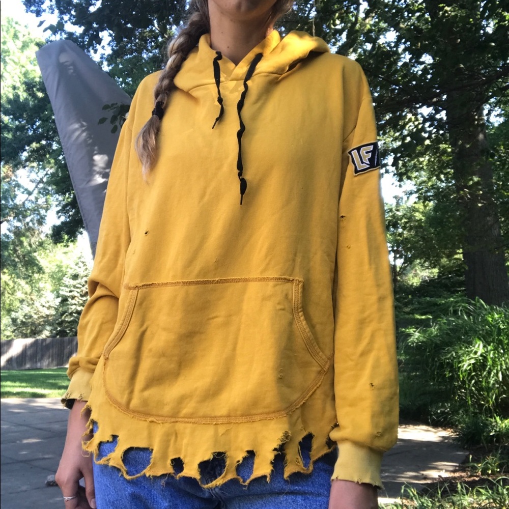 LF bright sunshine yellow distressed hoodie